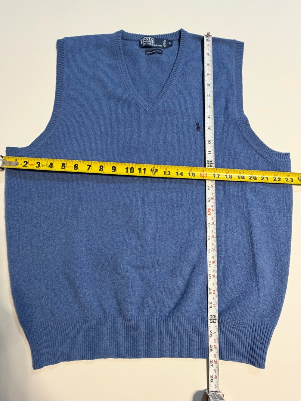 VINTAGE Polo Ralph Lauren sweater vest sleeveless v neck lambswool wool blue 90s - Picture 7 of 8